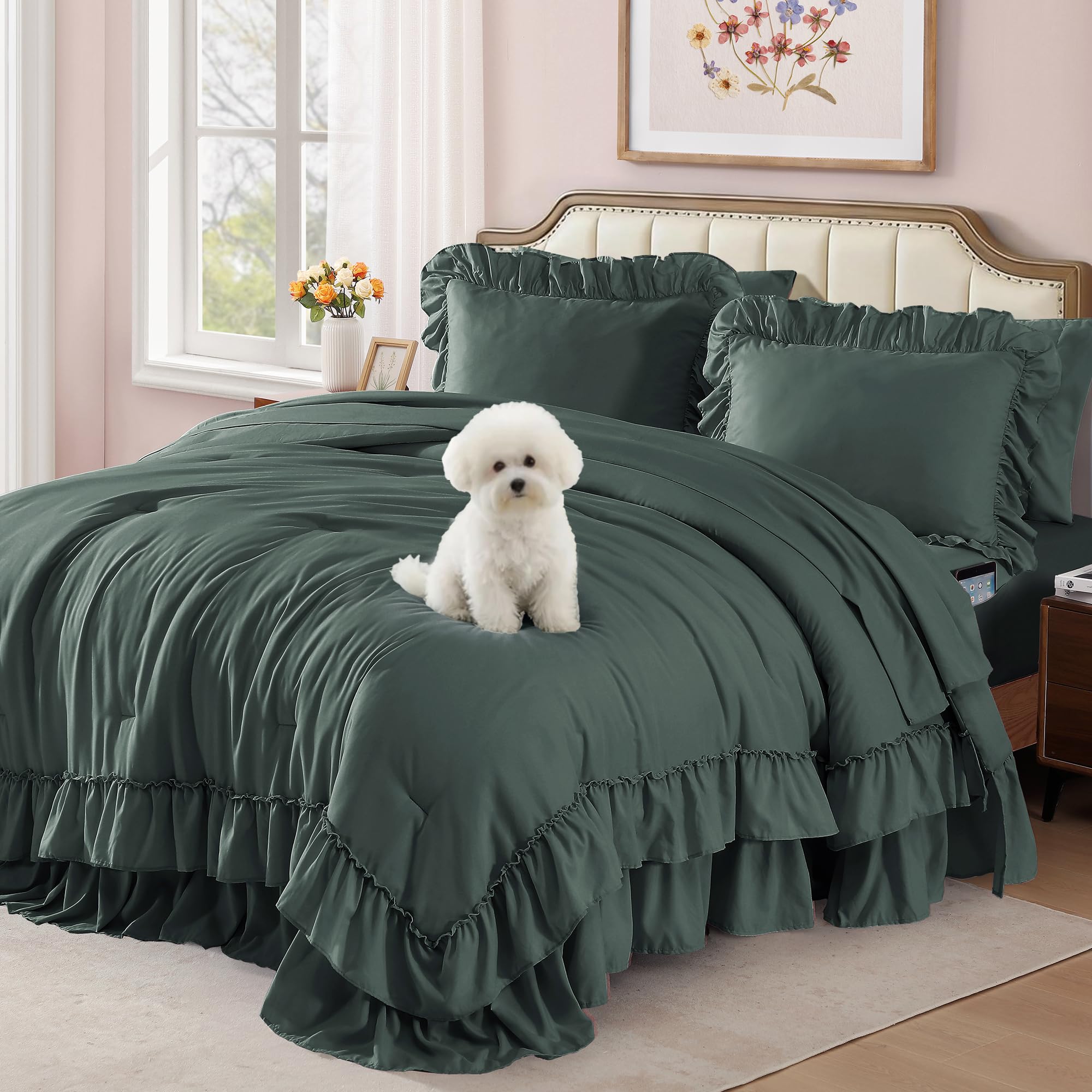 AMBERSPACE Queen Comforter Set Forest Green