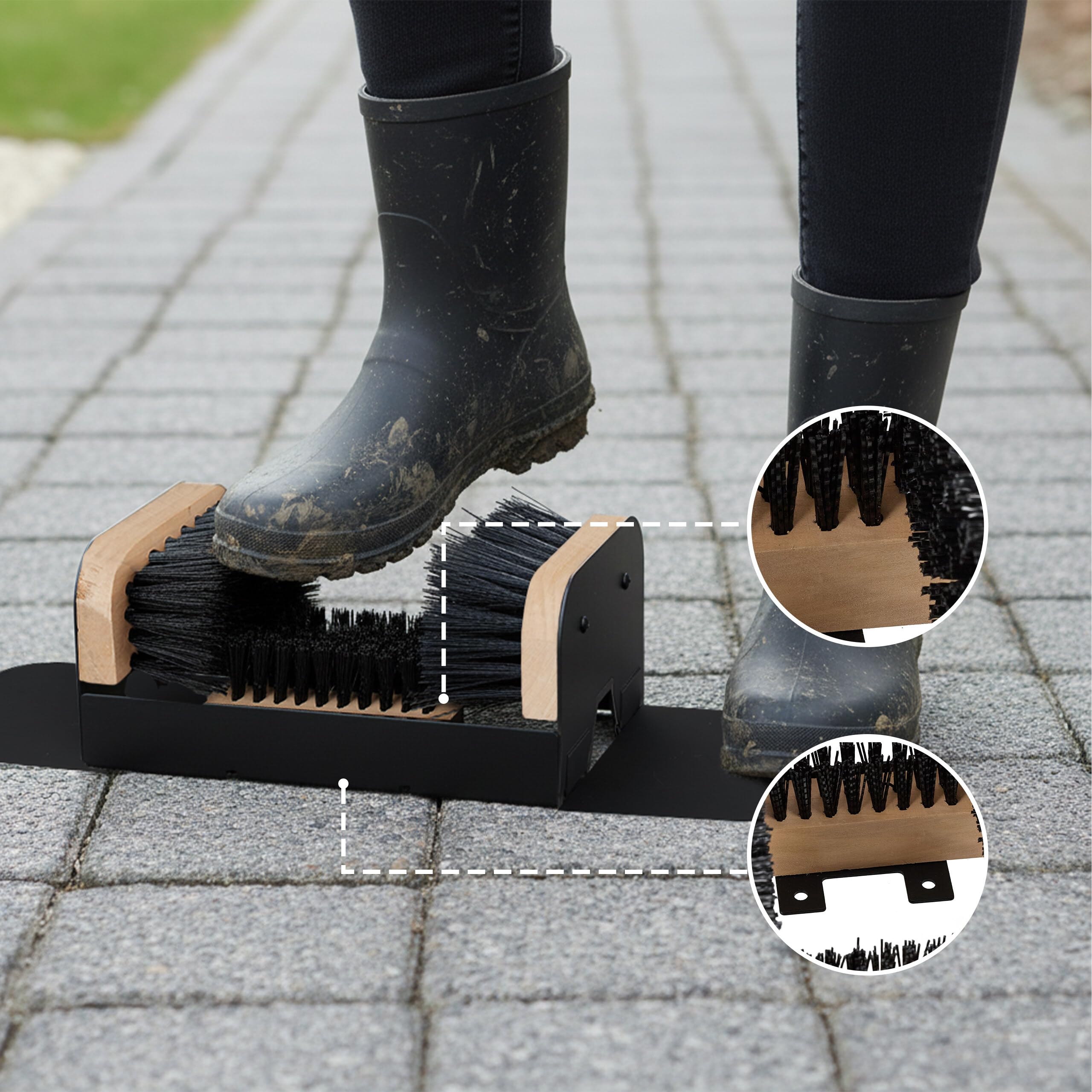 Relaxdays Gratte-Pieds avec brosses Tout Autour, paillasson extérieur, Poils résistants, Fixation au Sol, Noir/Naturel