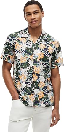 Tommy Hilfiger Mens Lightweight Short Sleeve Casual Button Down Shirts in Regular Fit with Summer Print
