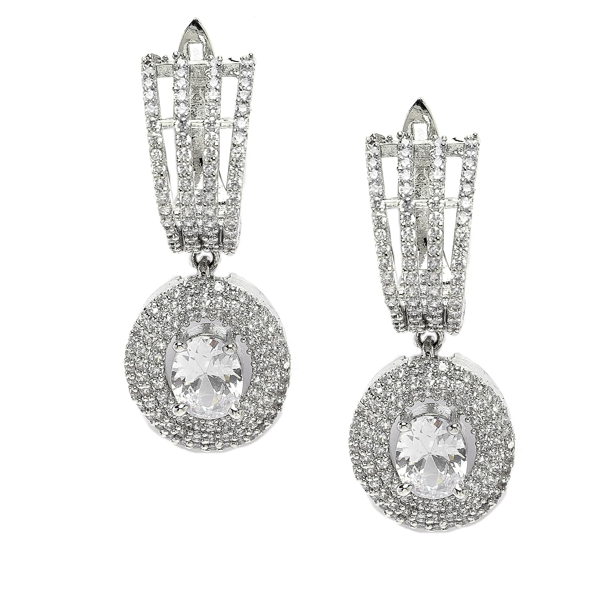 ZENEME Rhodium-Plated American Diamond Studded Handmade Oval Shaped Drop Earrings For Girls and Women (White) (B0CGHJDM47) Amazon Price History, Amazon Price Tracker
