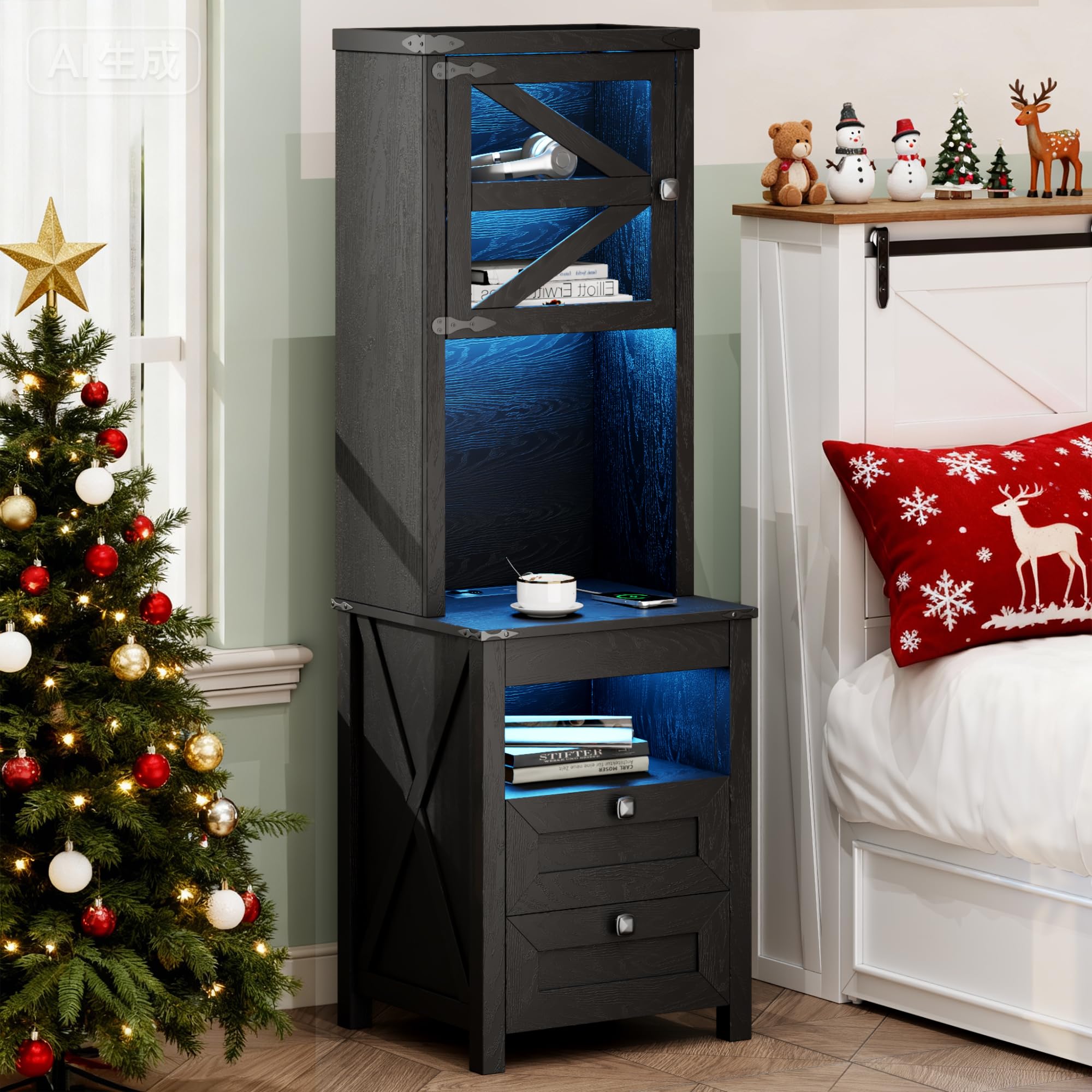 Amazon.com: Farmhouse Tall Night Stand with Charger Station