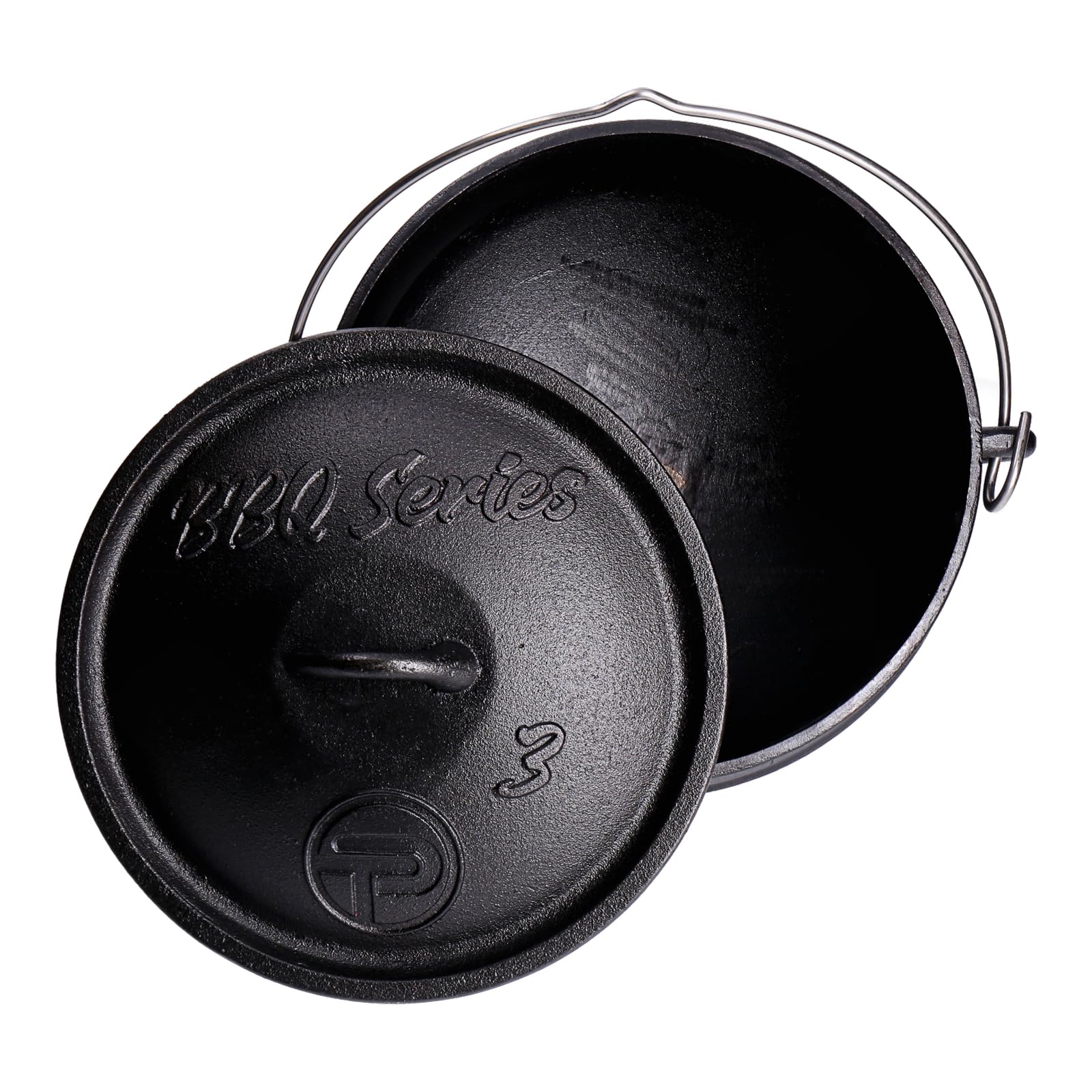 TP BBQ Potjie - Bollitore per fuoco sudafricano in ghisa, forno olandese con coperchio e piedini, pentola per stufare, cucinare, accessorio da campeggio per cooking all'aperto, ca. 8 litri (Pot 3)