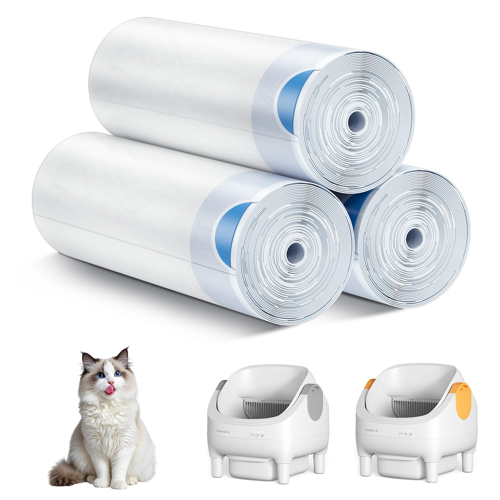 60 Pack Cat Litter Liner, Waste Cat Litter Bags for Thereye SC06 Automatic Litter Box, Drawstring Heavy-Duty Liners, Leak-Resistant, Large 26" × 11.8"