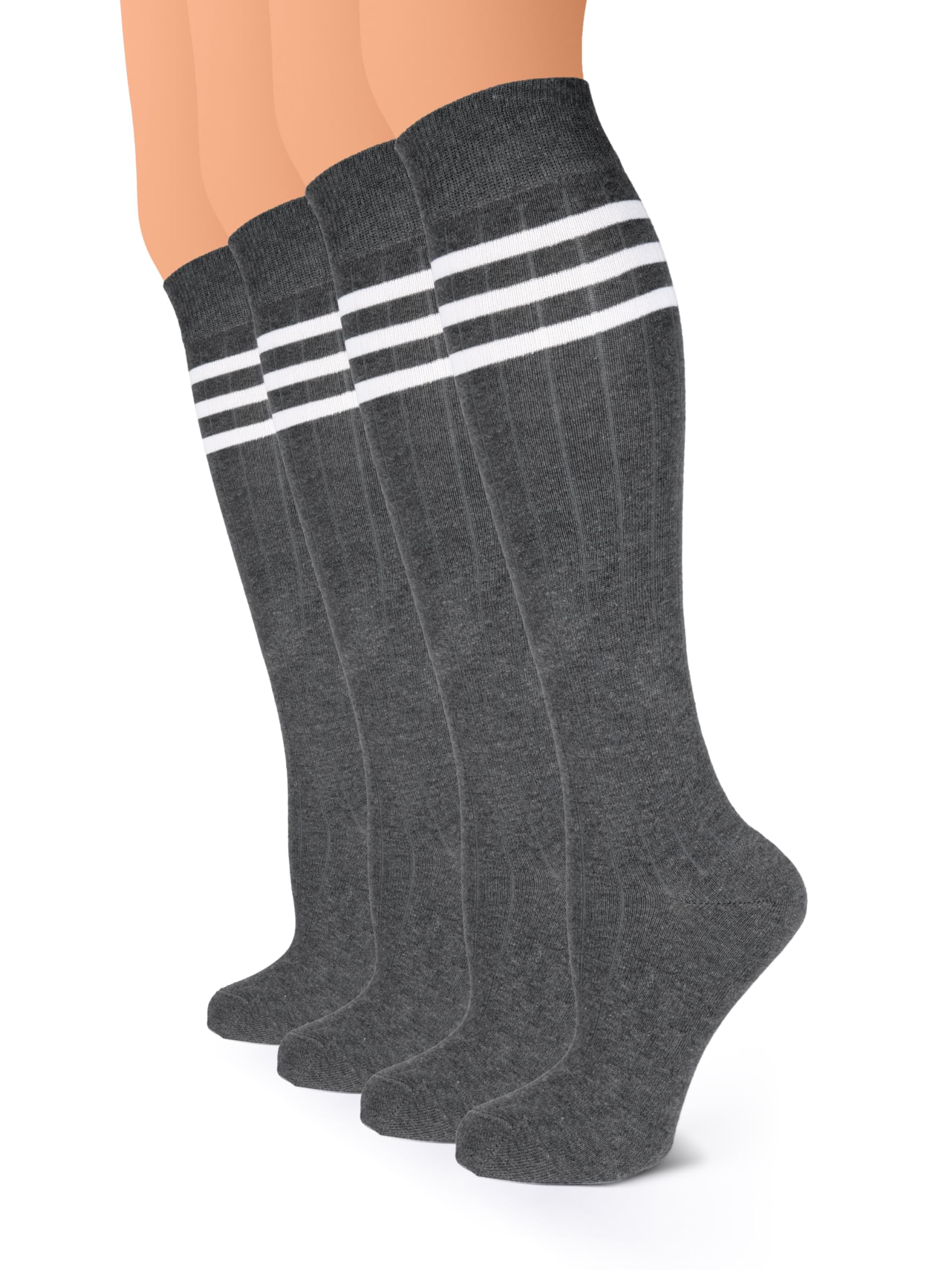 Hugh Ugoli Women Cotton Knee High Socks, Long Dress School Uniform Socks Soft, Lightweight, Size 5-8 &amp; 8-11, 3 &amp; 4 Pairs