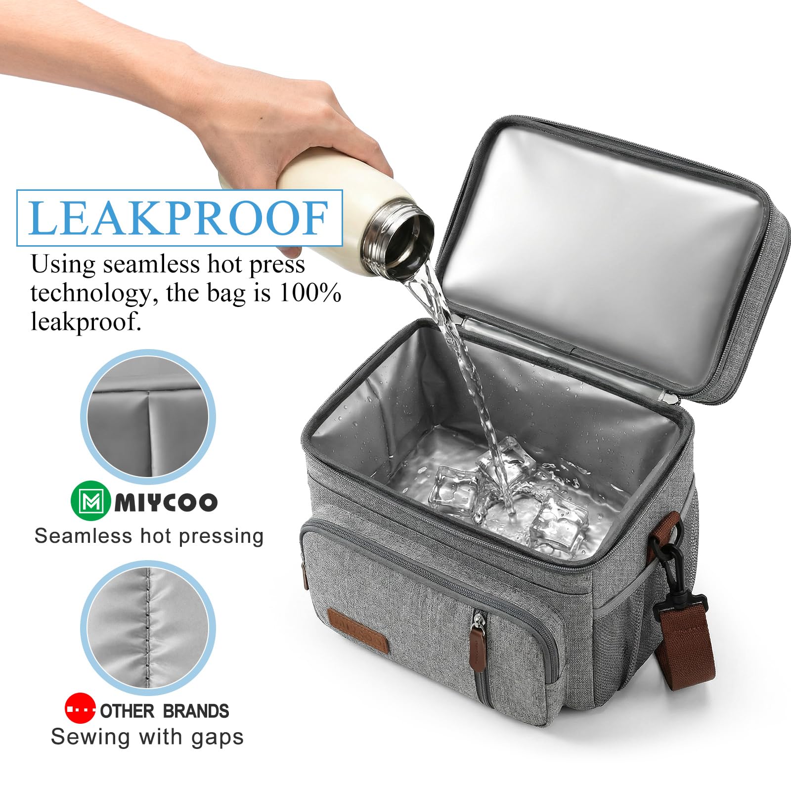 MIYCOO Borsa Termica Porta Pranzo, Borsa Frigo 15 Litri, Borsa Doppio Scomparto Pranzo Grande, Per Alimenti Caldi e Freddi da Viaggio per Uomo Donna Picnic/Barbecue/Campeggio/Viaggio