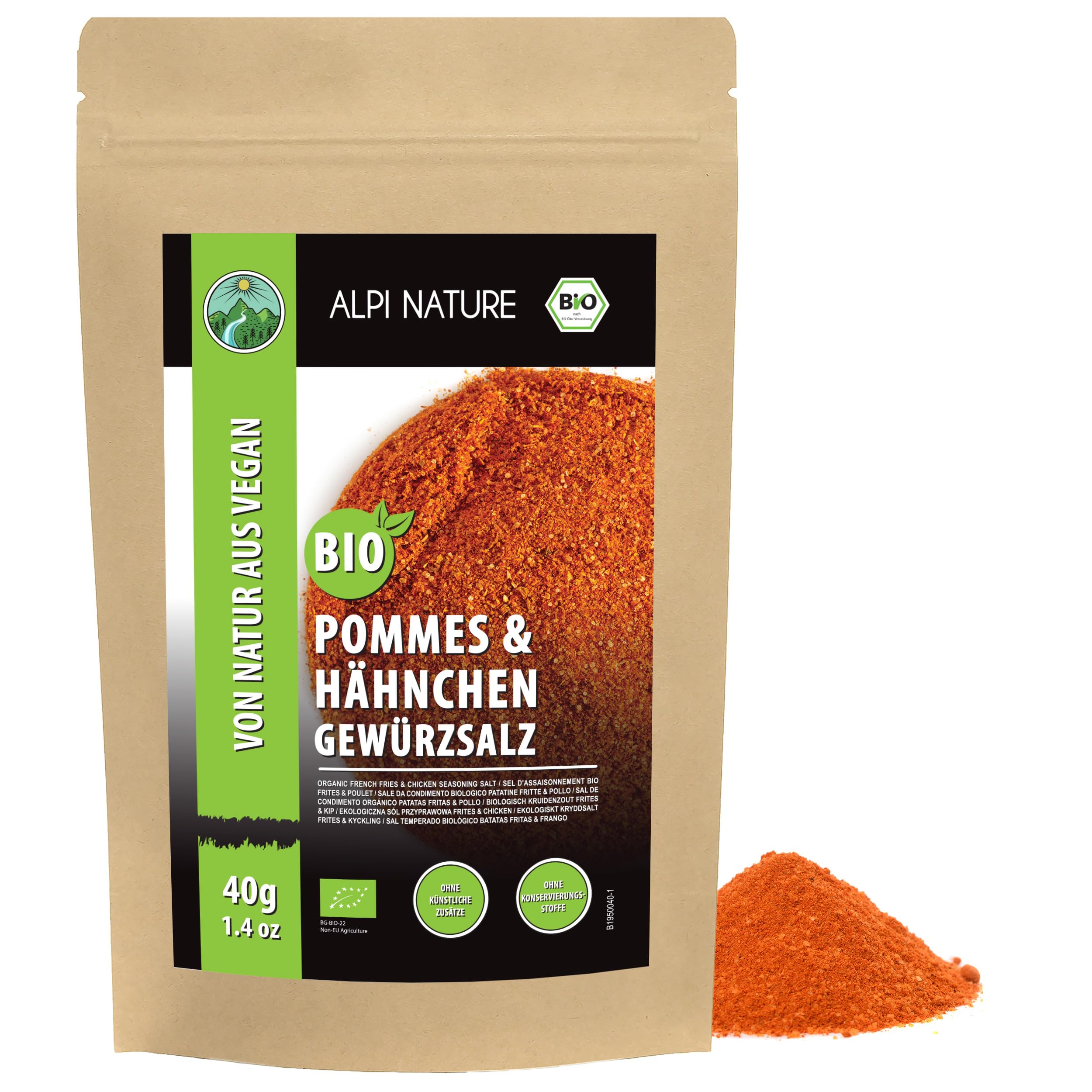 Alpi Nature Sal Orgánica para Condimentar Patatas Fritas 40g, Sal Orgánica para Condimentar Pollo