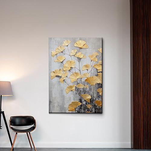 Miniatura 3 de Original Ginkgo biloba Print On Canvas, Modern Textured Gold Wall Art, Abstract Gold Leaves Print, Living room Wall Decor, Decor Canvas, Decor