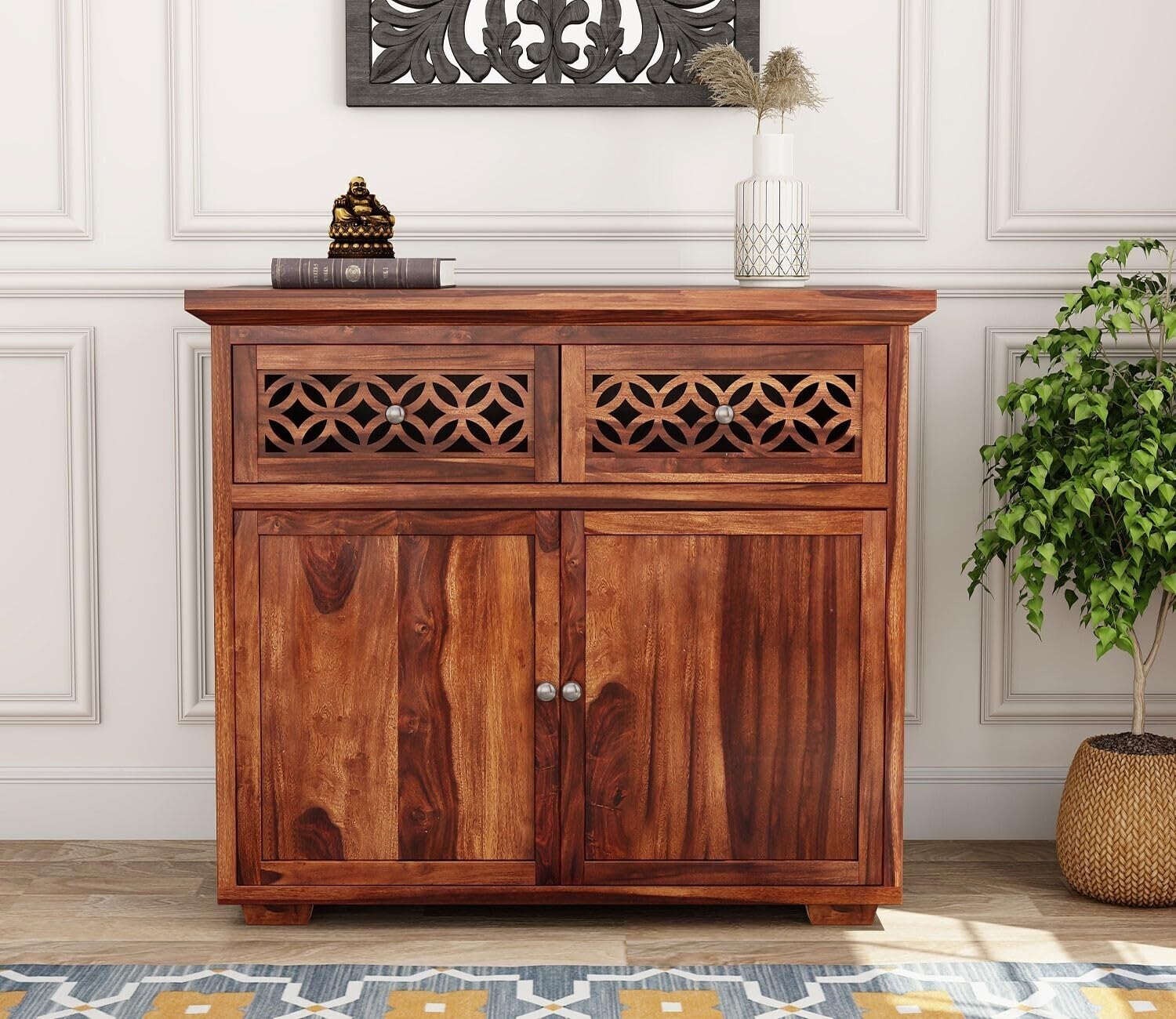 UNITEK FURNITURE Rosewood (Sheesham) Cabinet | Solid Wood Chest of Drawers (Finish Color - Brown Finish, Door Type- Hinged) Cabinet |-image-9