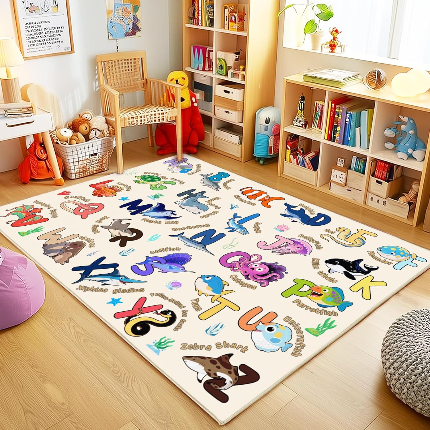Kids Rugs for Playroom Educational Rug for Learn The ABC Alphabet, Soft Machine Washable Non-Slip Cute Carpet for Classroom Toddler Nursery Kids Room Decor Mat