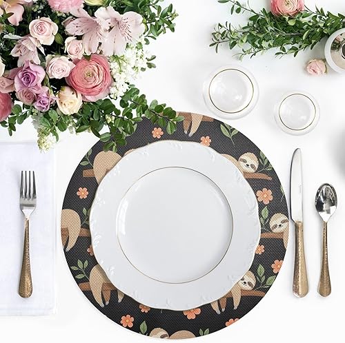 Miniatura 5 de Cute Sloths Black Round Placemat, Washable Heat Protecting Placemats for Kitchen one sizex6