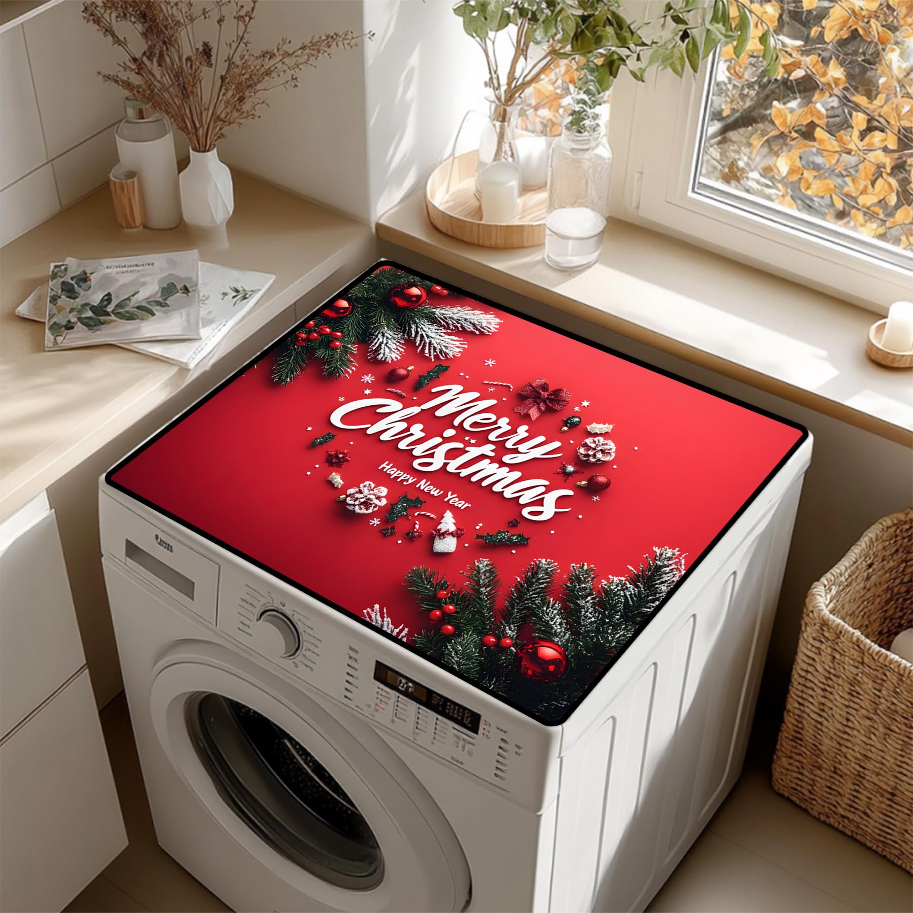 Non-Slip Washer &amp; Dryer Top Cover Mat – Dust-Proof Protector Pad with Multiple Pattern Designs for Laundry Room &amp; Kitchen Decor, Universal 23.6"x19.7"