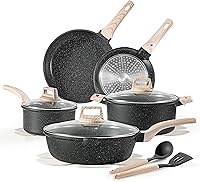 CAROTE 14-Piece Non-Stick Granite Cookware Set - Induction Pots & Pans with Lids, Frying Pans, Saucepans, Saute Pan & Casserole