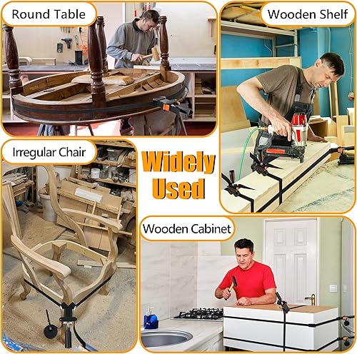 Miniatura 6 de Feekoon Paquete de 3 abrazaderas de correa para carpintería, abrazaderas de banda de liberación rápida con 4 garras de esquina, abrazaderas de