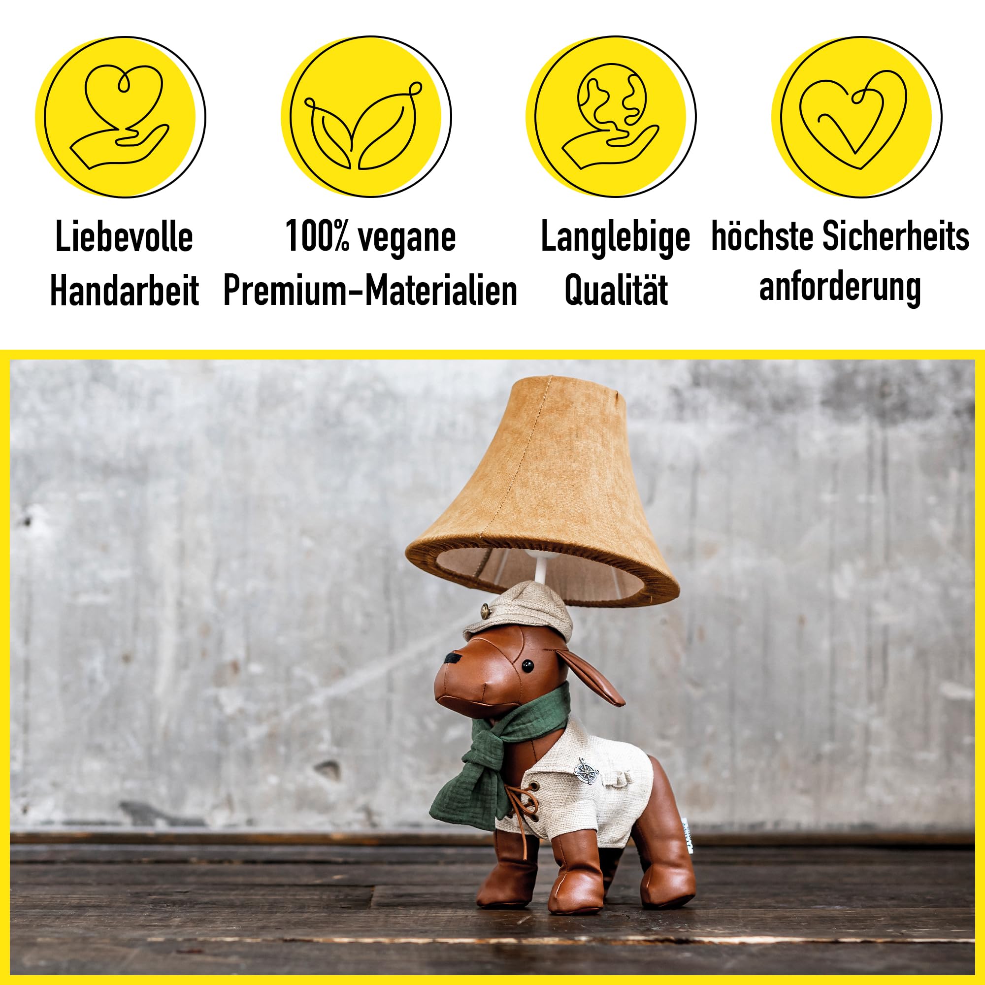 Spike LED-Tischleuchte 48 cm veganes Leder Handarbeit Tischlampe