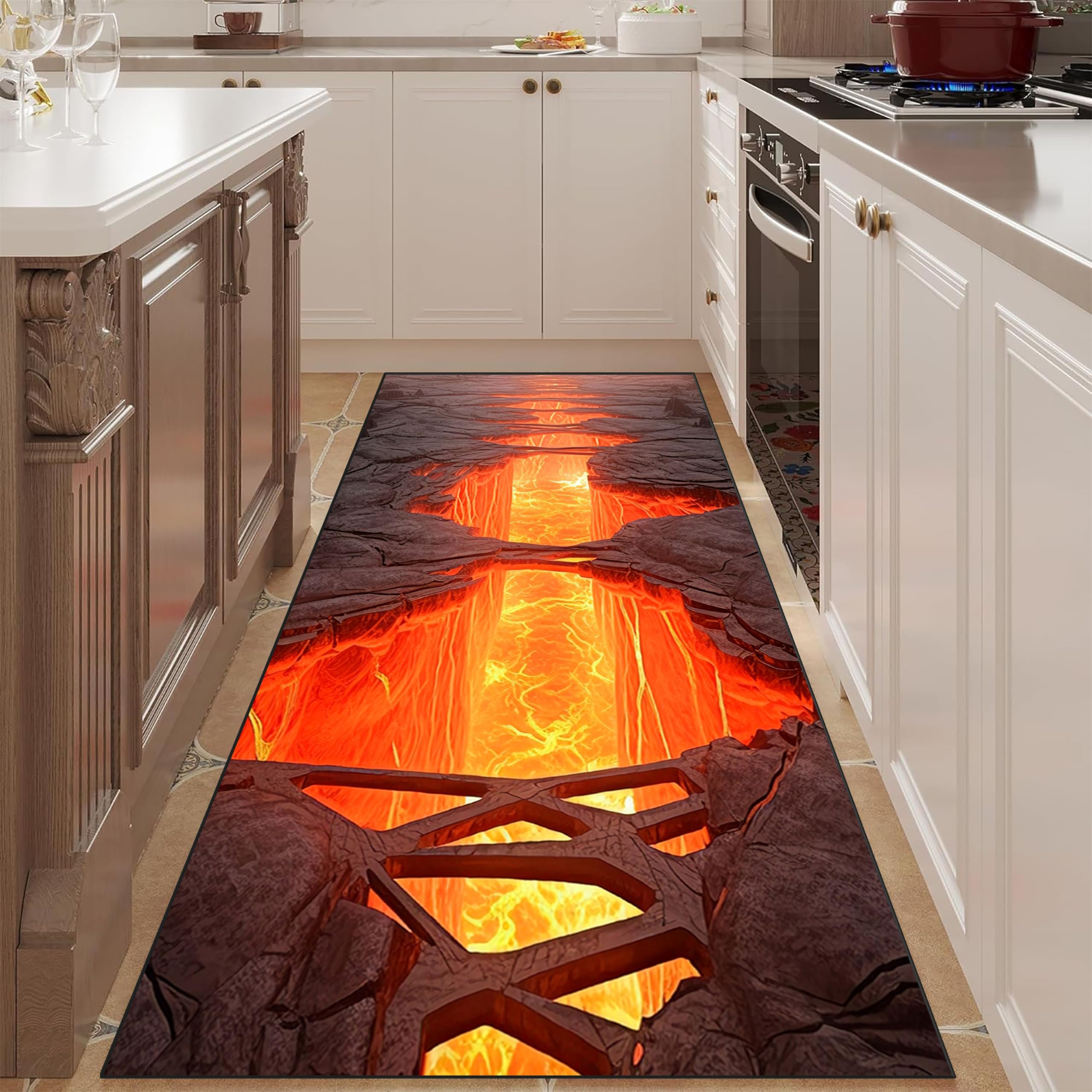 Sjwaizj Hot Lava Cave Rug, Non-Slip Entrance Runner, Kids Room Decorative Lava Themed Rug, 2x4ft