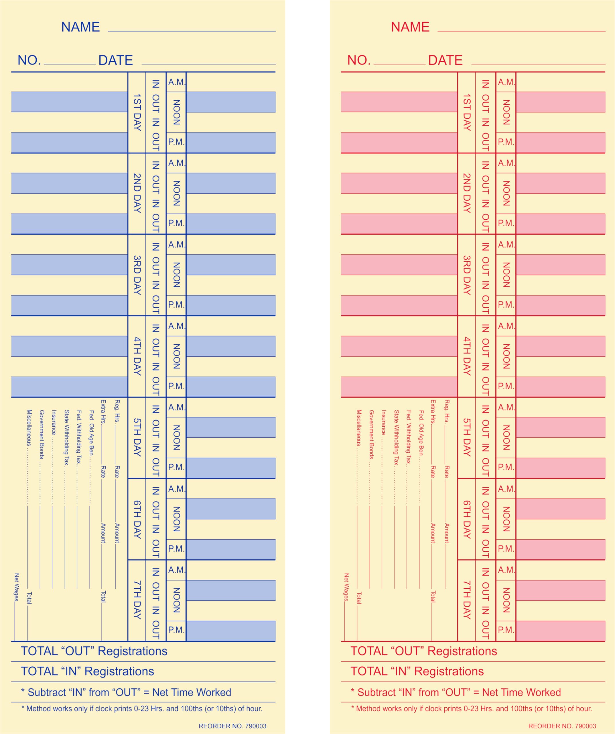 7-90003 Time Cards, 200 Count, Made In USA, Use With All Side Punch Time Clocks, Bi-Weekly, 2-Sided, 3 1/2 x 9, Manila Card Stock, Blue Front &amp; Red Back