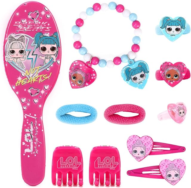 TLD LOL Surprise! 11pcs Girls Kids Hair Accessories Clips Comb Bands and Beauty Set, Pink