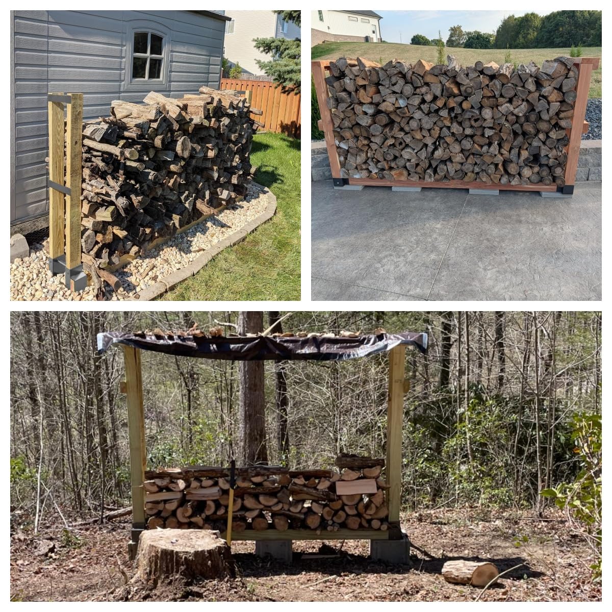 Heavy Duty Metal Firewood Rack Outdoor & Indoor Log Holder for Fireplace, Wood Storage Shelf with Drainage Holes, Rust Resistant Steel Firewood Stacker with Brackets, Steel Plates, Screws and Gloves - 4