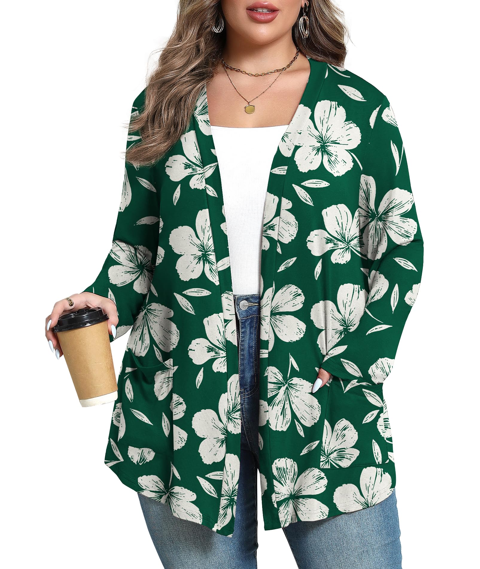 Plus Size Lightweight Cardigan for Women Soft with Pockets 1X-5X