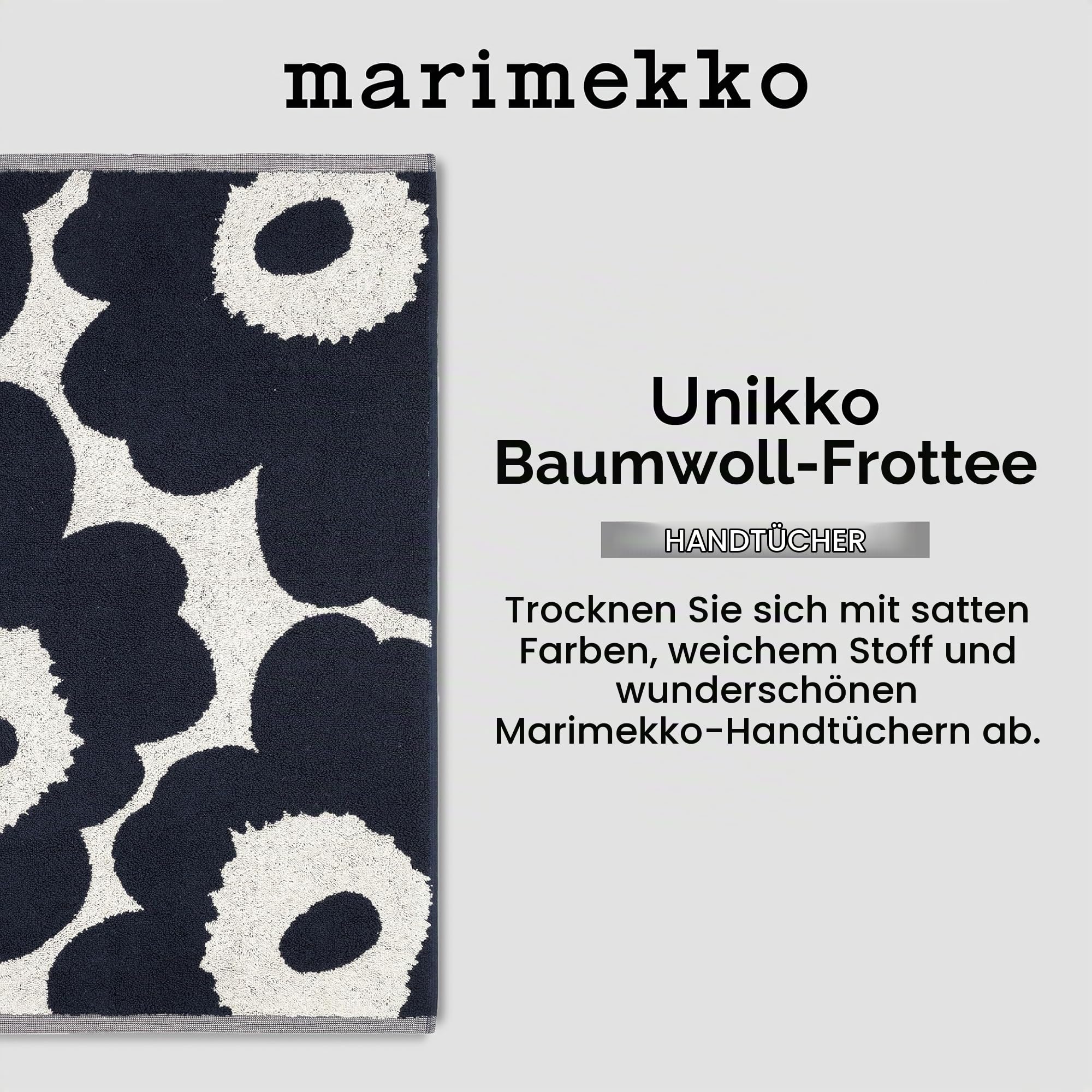 MARIMEKKO Unikko Frottee Handtuch (Anthrazit) - Blumenmuster Handtücher - 71,1 x 50,8 cm
