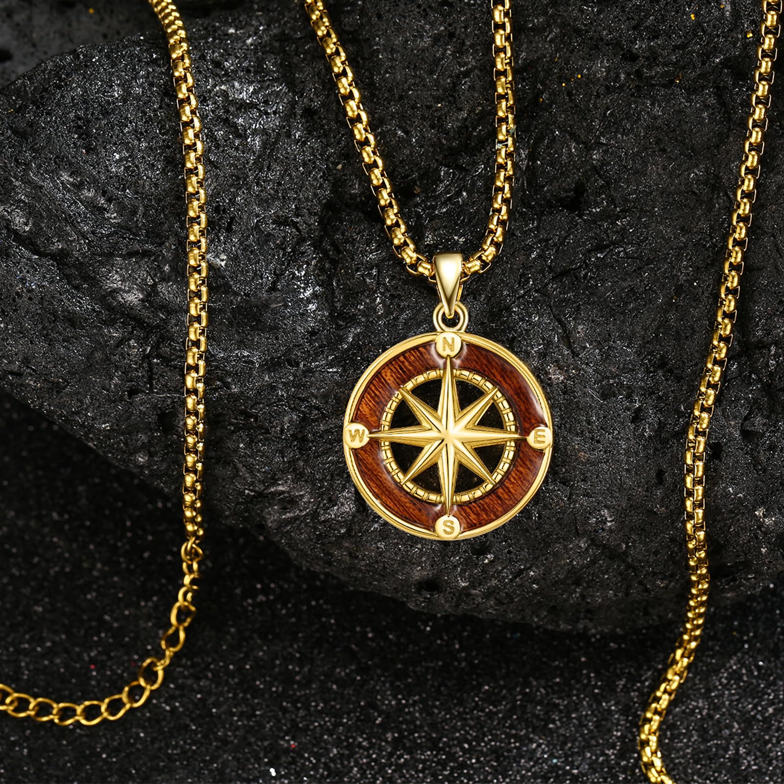 REDSUN Collana da donna in argento sterling 925, placcato oro 14 carati, con legno naturale, ebano, talismano, gioiello da viaggio, anima in legno, per donna, uomo, regalo di laurea, regalo di