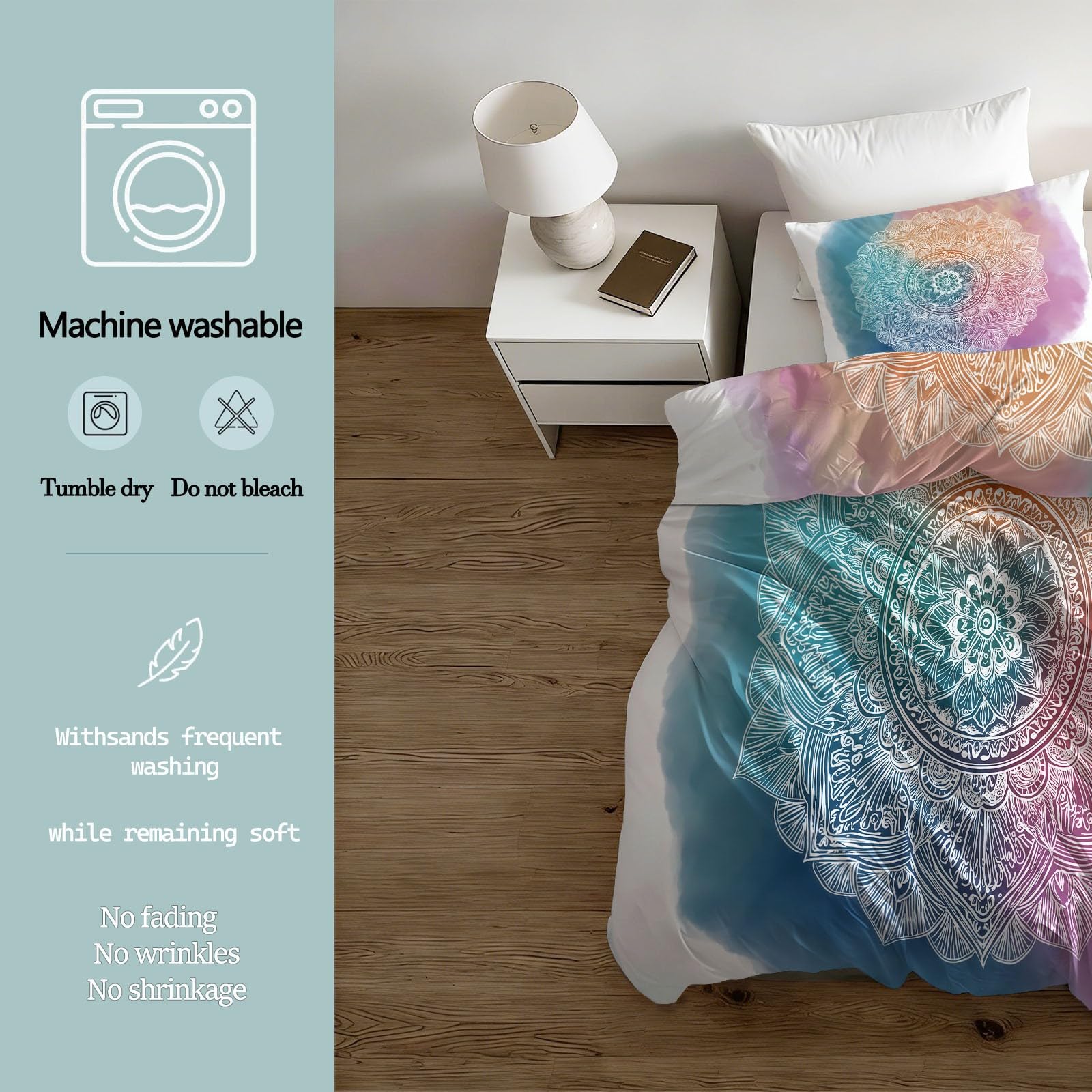 Juego de Funda nórdica Mandala De Acuarela 260 x 240 cm, Juego de Cama de Microfibra Suave con Cierre de Cremallera, 3 Piezas, Ropa de Cama para Todas Las Estaciones, Vistoso