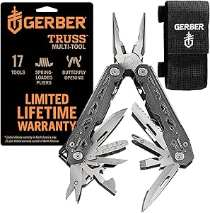 Gerber Gear Truss 17-in-1 Needle Nose Pliers Multi-tool with Sheath - Multi-Plier, Pocket Knife, Serrated Blade, Screwdriver, Bottle Opener - EDC Gear and Equipment - Gray