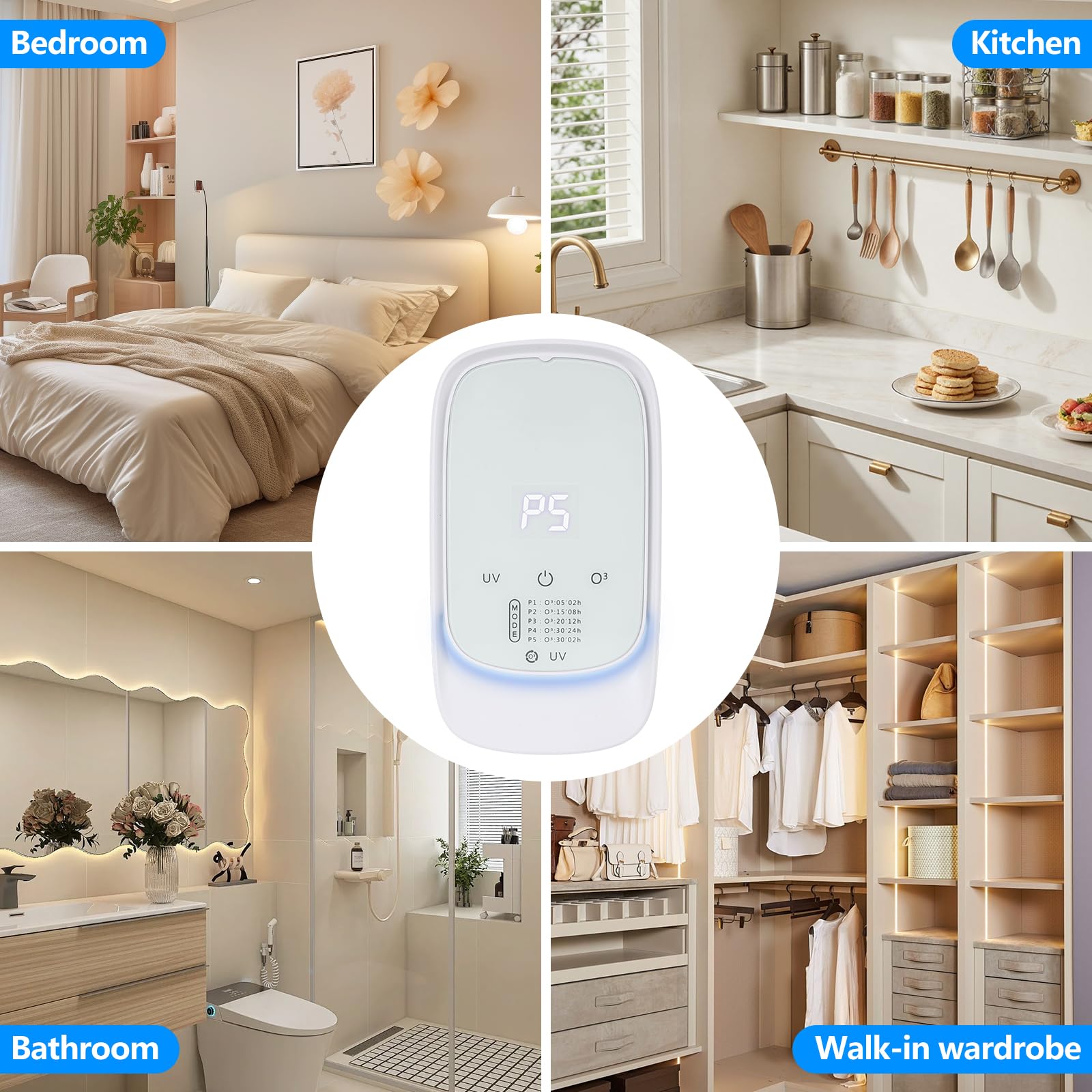 Luftreiniger für Zuhause & Schlafzimmer, Plug-In Mini Luftreiniger mit Ozon, Geruchsentferner für Rauch, Haustiere & Schuhe, Leise & Filterlos, Für Küche/Büro/Bad/Alle Arten von Katzentoiletten