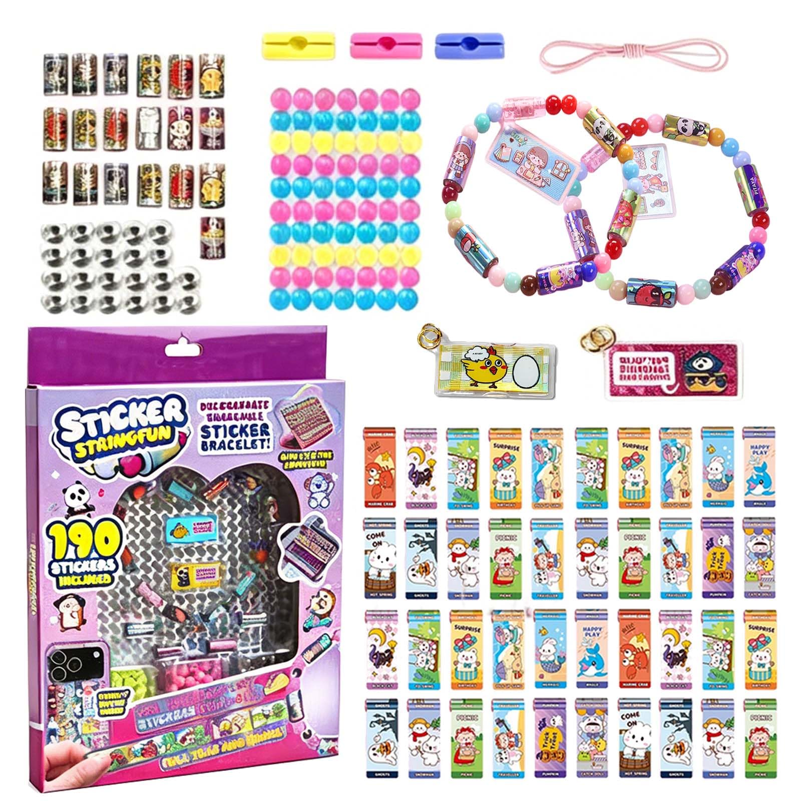 Afufu Sticker Bracelet Making Kit for Girls Age 3+, DIY Friendship Bracelet Jewellery Craft Set with 190 Mini Holographic Stickers, Reusable Collectible Toy, Kids Party Bag Fillers School Rewards