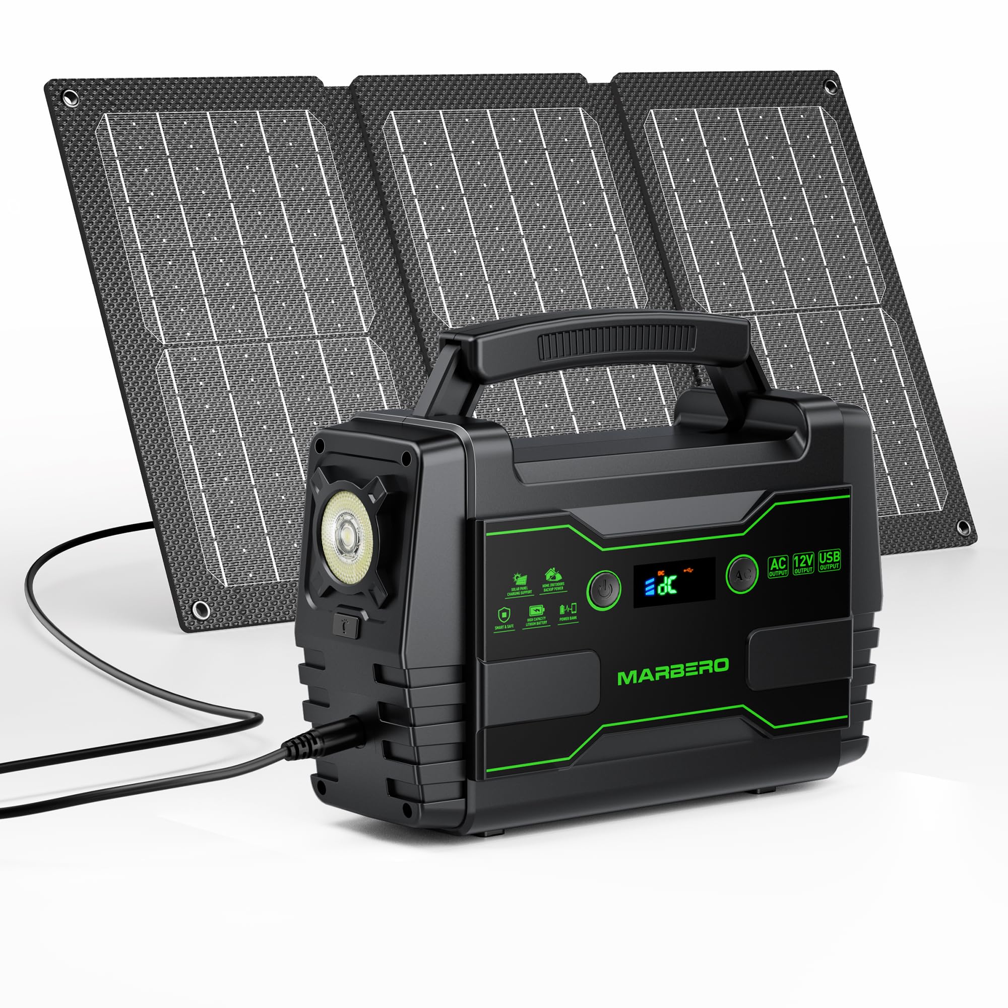 MARBERO Solar Generator 155Wh with 30W Solar Panel Portable Power Station with 2x 100W AC Outlets Peak 150W