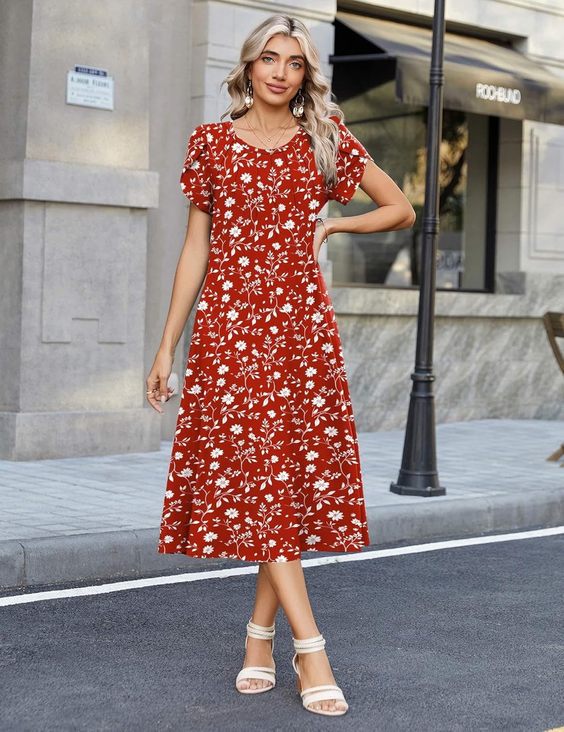 Zeagoo Womens Casual Summer Dress 2026 Petal Short Sleeve Dresses with Pleats Midi A Line Flowy Dress Boho Sundress - Image 2