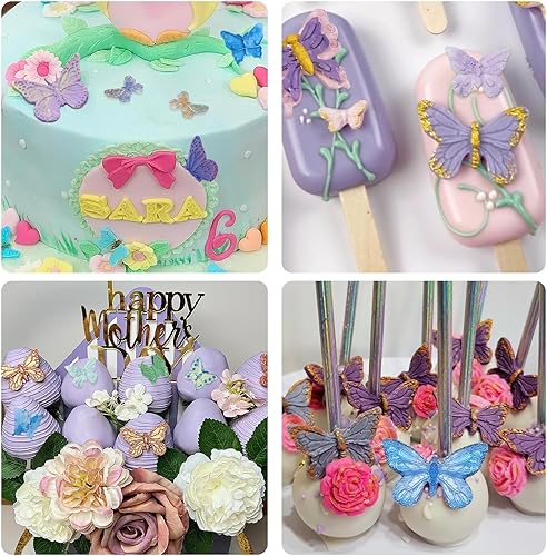 Miniatura 5 de Moldes de silicona para fondant de mariposa, 4 paquetes de moldes de silicona para chocolate de mariposa para decoración de pasteles, moldes para