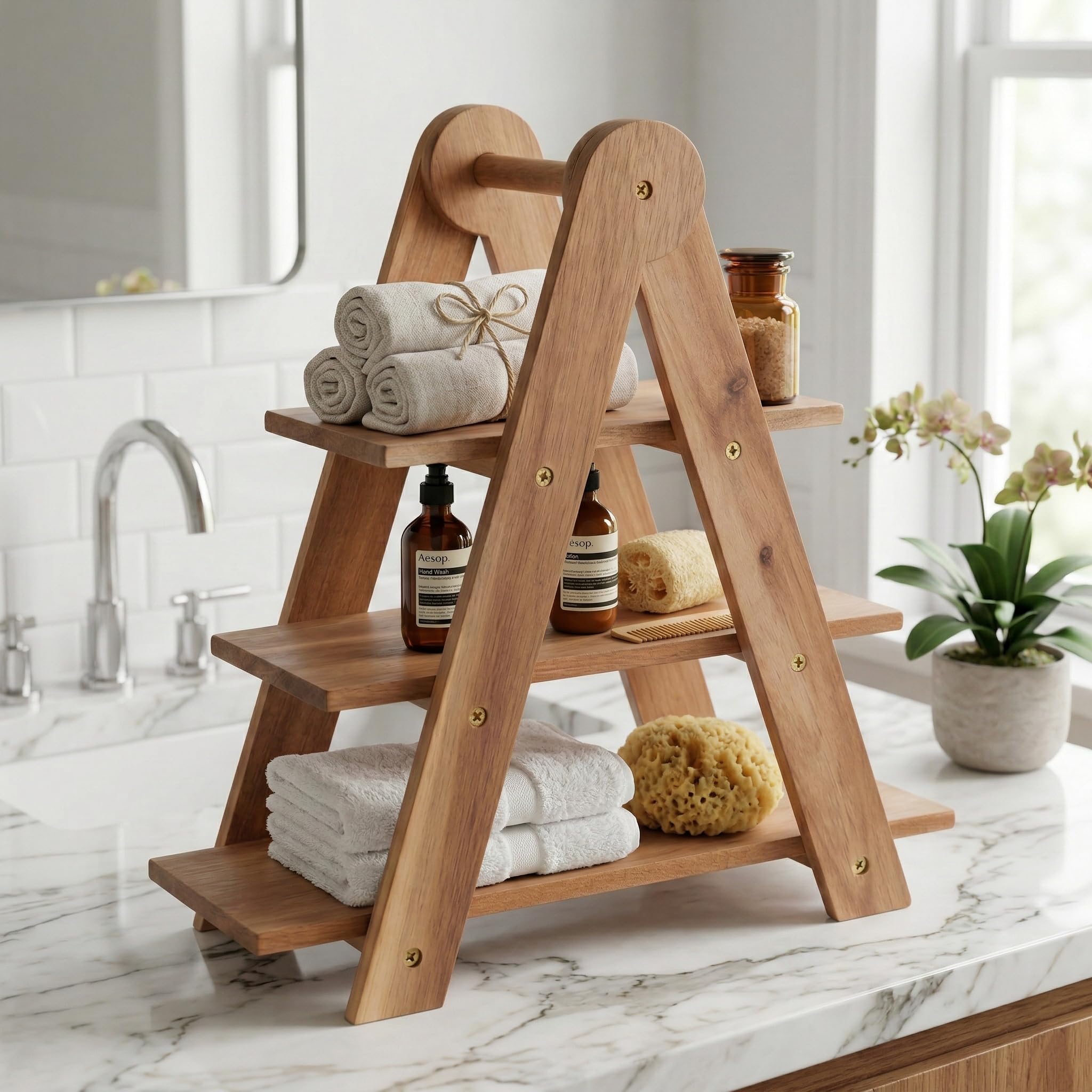 Deconox Doğal Akasya Ahşap 3 Katlı Sunum Standı - 37x12.3x37.5 cm Çok Amaçlı Katlı Servis Tepsisi, Kurabiyelik ve Peynir Sunumluğu