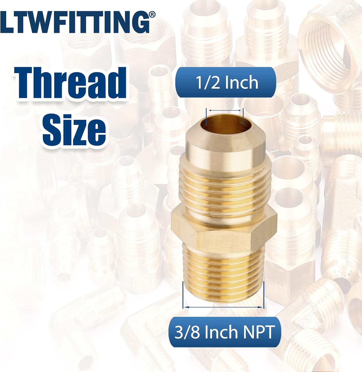 LTWFITTING Assortment Kit Tube OD (1/4-Inch 5/16-Inch 3/8-Inch 1/2-Inch) x 3/8-Inch Male NPT Brass Flare Connector Set (Pack of 20)