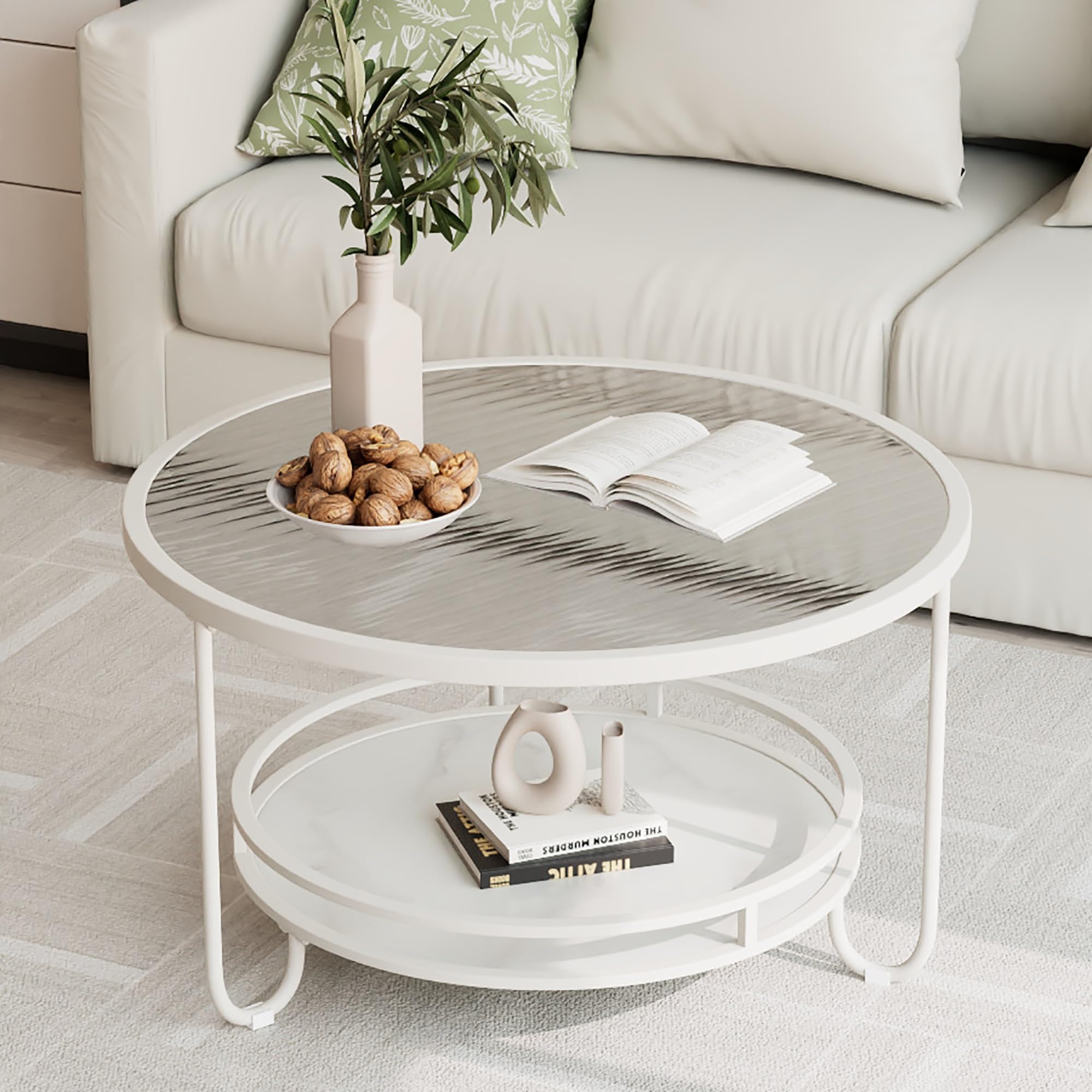 Table basse ronde en verre pour salon moderne et chaleureux