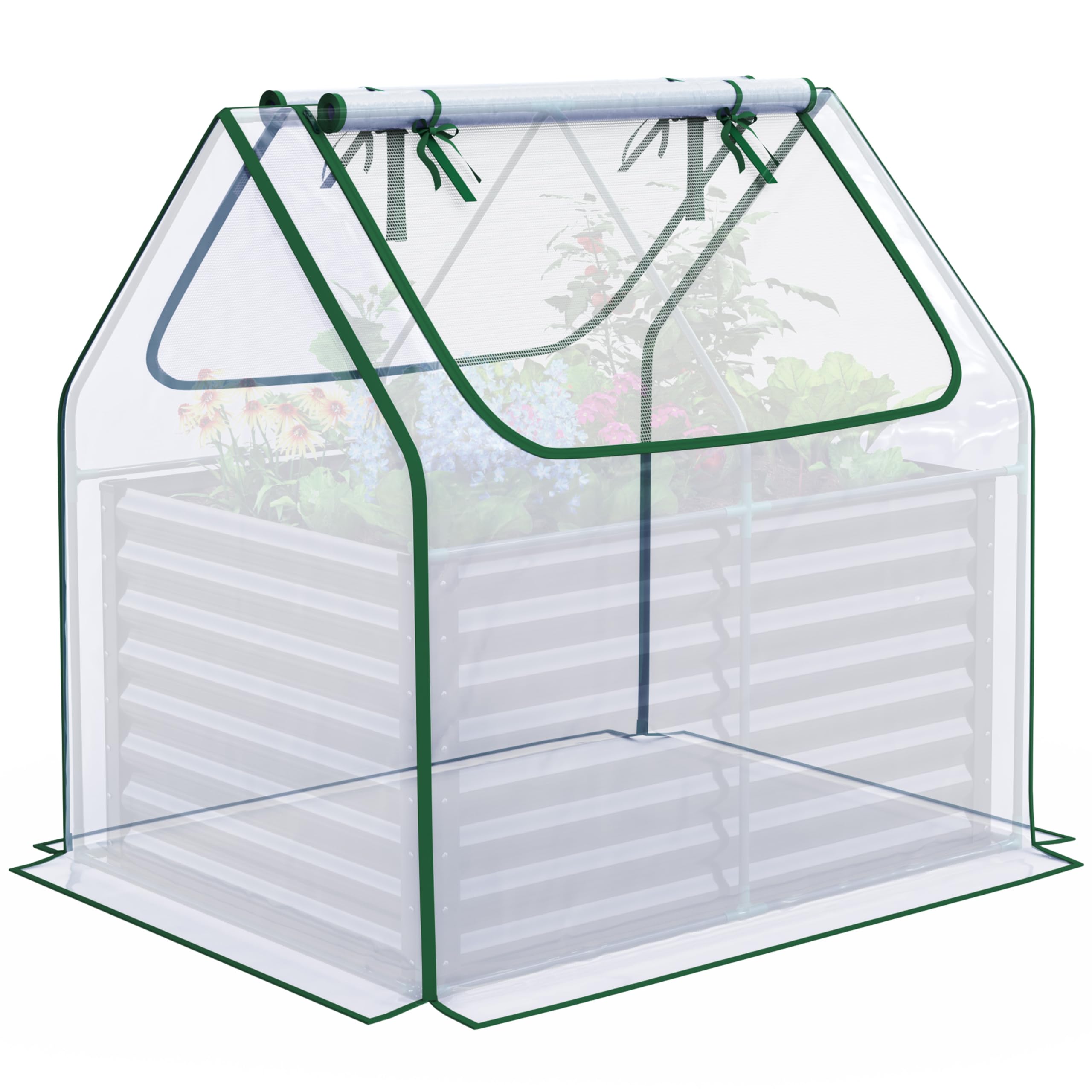 Quictent Replacement Cover for 120x90cm (4x3ft) Raised Garden Bed, Waterproof PE Plant Cover with Roll-Up Windows, White (No Poles, Cover Only)