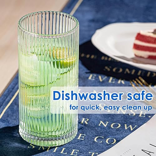 Miniatura 3 de Vasos vintage para beber Art Deco Collins, vasos de cóctel acanalados, juego de 4 vasos de vidrio estilo origami, vasos altos, cristalería ondulada