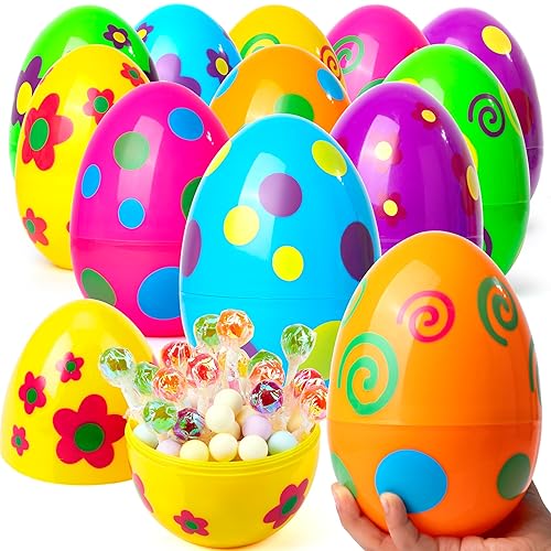JOYIN Lot de 12 Oeufs de Pâques Géants Imprimés Colorés