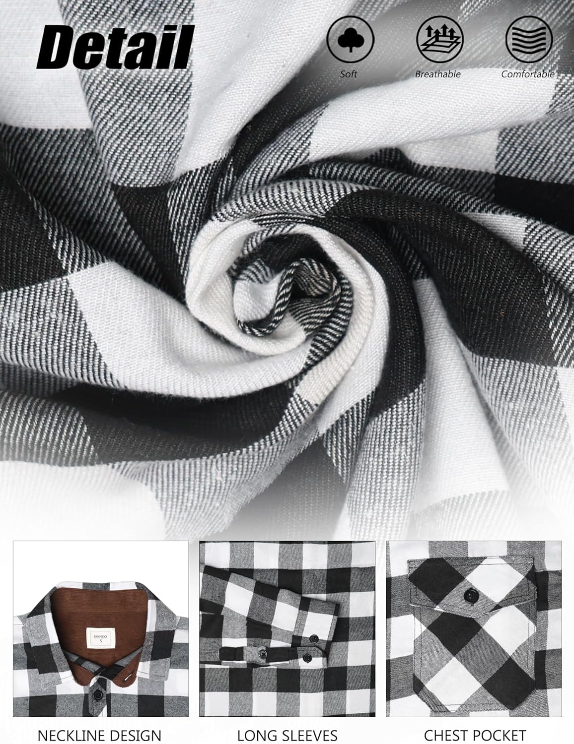 Flannel Shirt for Men Plaid Button Down Long Sleeve Shirt Soft Casual Tops with Two Chest Pockets - Image 4