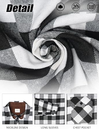 Flannel Shirt for Men Plaid Button Down Long Sleeve Shirt Soft Casual Tops with Two Chest Pockets