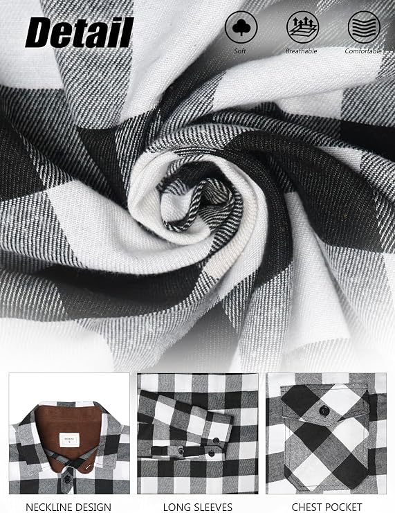 Flannel Shirt for Men Plaid Button Down Long Sleeve Shirt Soft Casual Tops with Two Chest Pockets