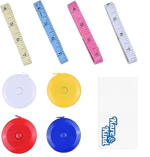 Tape Measure Set - 4x Retractable (Push Button) Mini Tape Measure (Blue/Red/Yellow/White) - 4x Soft Vinyl Body Tape Measure - Sewing, Crafts, Cloth, Waist, Body Measurement