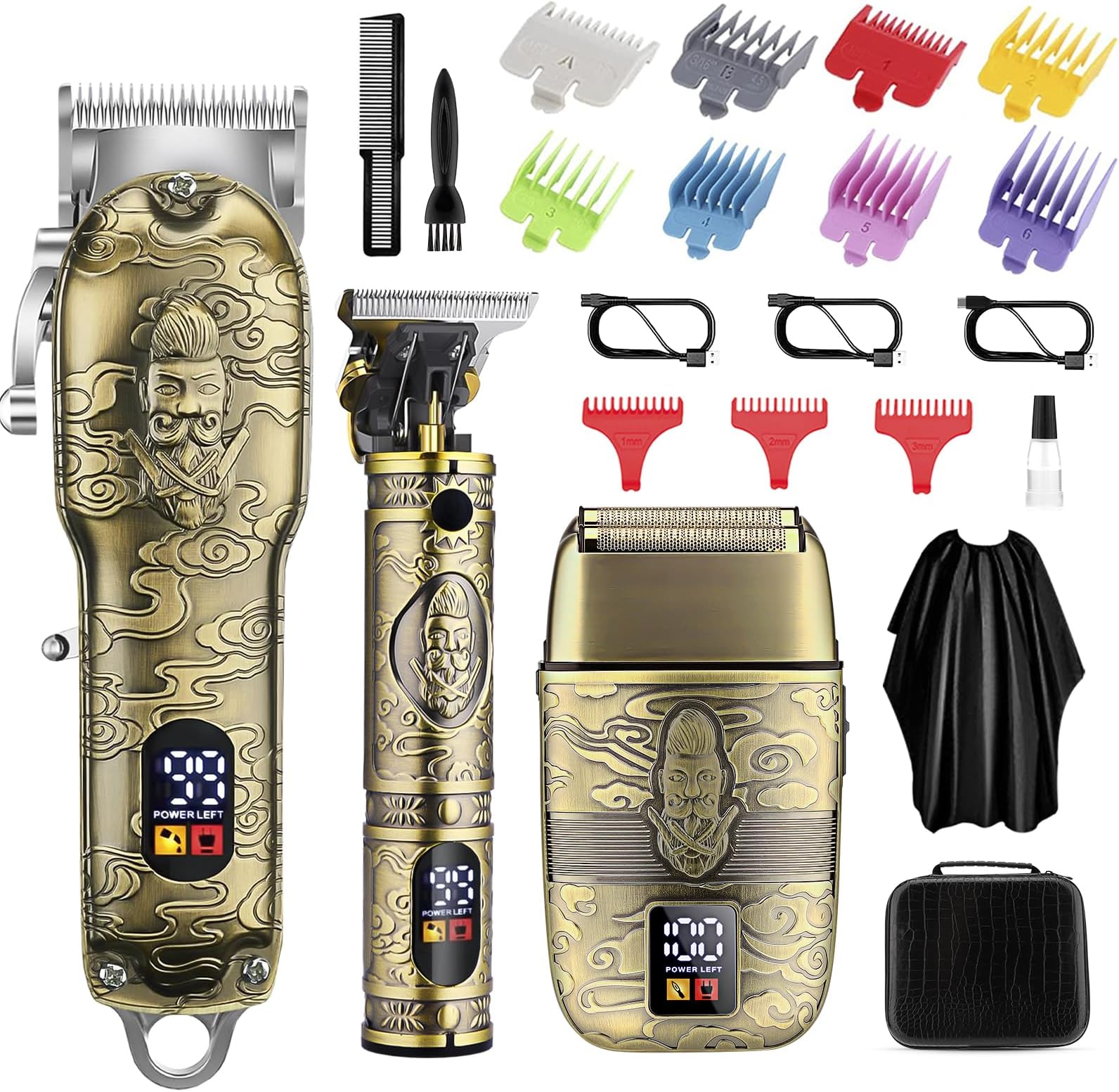 Professional Hair Clippers for Men Cordless， Mens Clippers and Grooming Set，Electric Shavers, Clippers and T-Blade Trimmers Set，Hair Cutting Kit LCD Display（Bronze