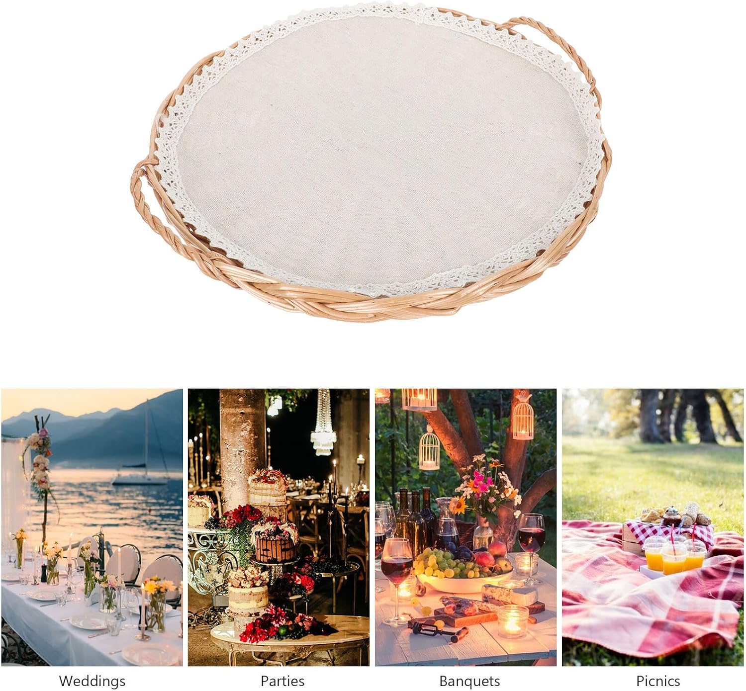 Handmade Wicker Bread Basket round Rattan Food Storage Basket for Kitchen Serving and Breakfast Table