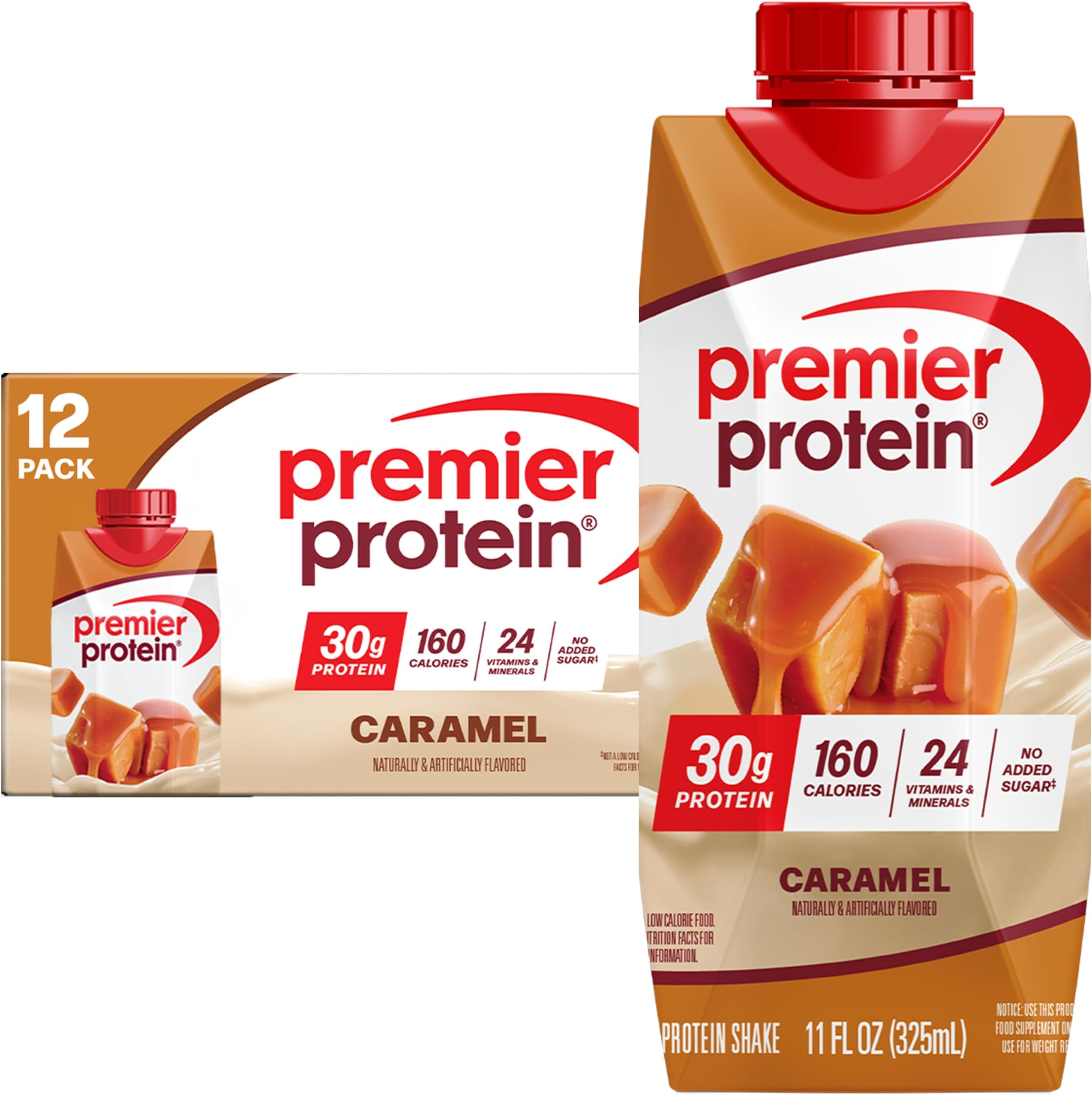 Premier Protein High Protein Shake, Caramel, 11 Fl Oz (Pack of 12)