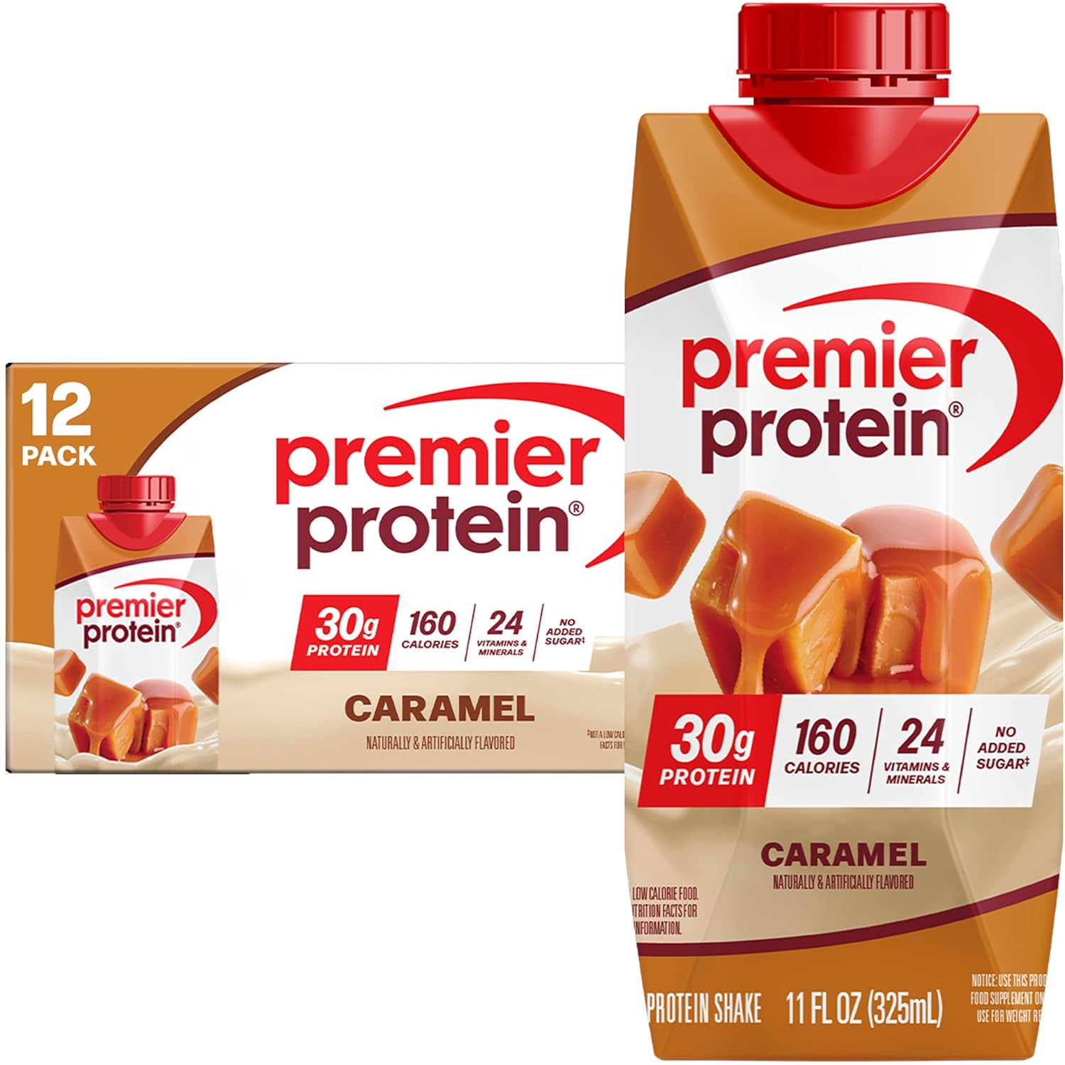Premier Protein Shake, Caramel, 30g Protein, No Added Sugar, 24 Vitamins & Minerals to Support Immune Health, 11 fl oz, 12 Pack (Packaging May Vary) Caramel 11 Fl Oz (Pack of 12)