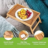 Vista 5 de Bandeja de cama con patas plegables y asas, bandeja de comida para desayuno, uso en sofá, cama, para comer, dibujar, servir alimentos, como