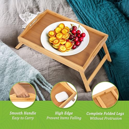 Miniatura 5 de Bandeja de cama con patas plegables y asas, bandeja de comida para desayuno, uso en sofá, cama, para comer, dibujar, servir alimentos, como