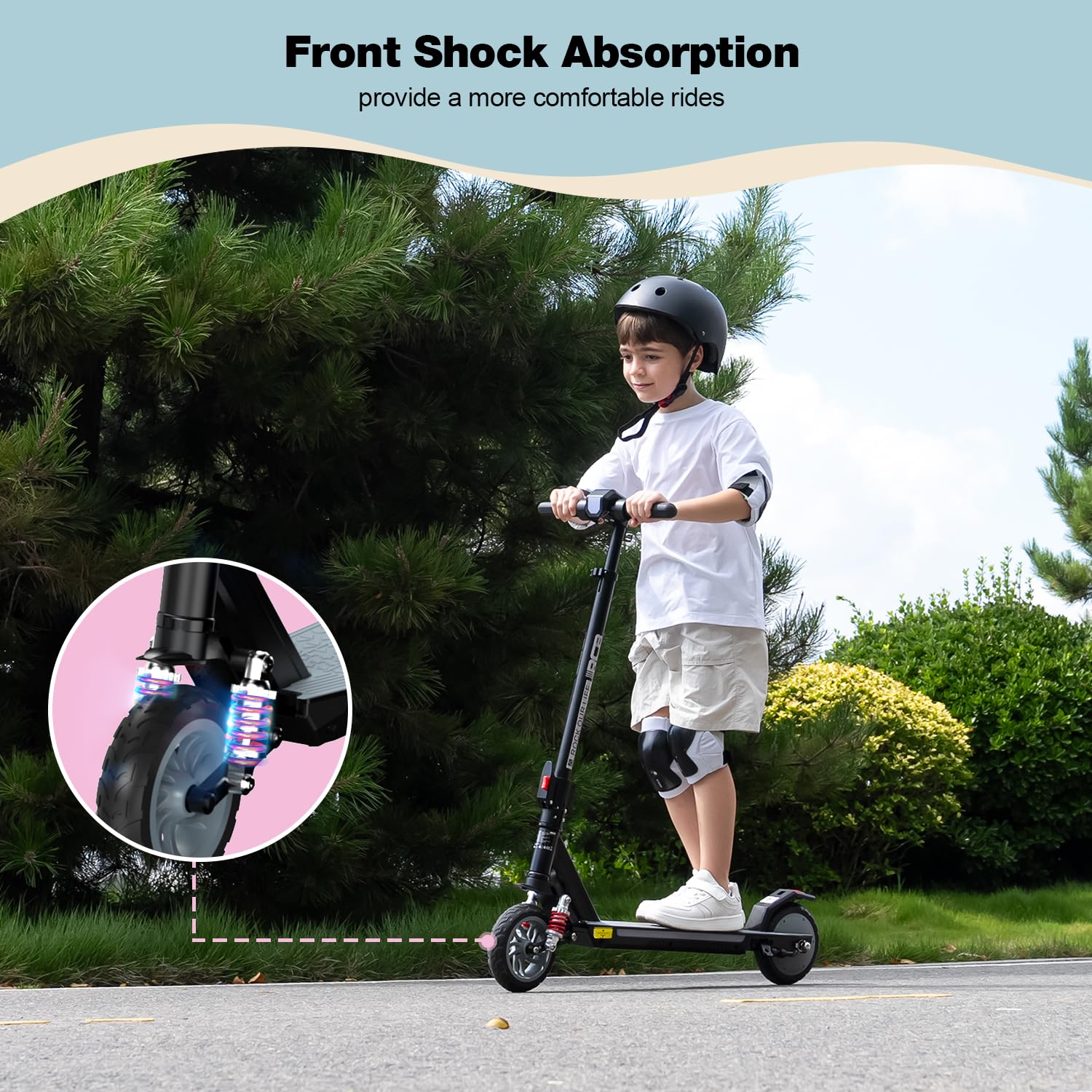 RCB R12 MAX E-Scooter Kinder 6-12 Jahren, bis zu 18km/h &15km, 7 Zoll Faltbar Elektroroller,Stoßdämpfung,Höhenanpassung,Bunte Leuchten,LED Display,Doppelte Bremsen, Geschenk für Kinder