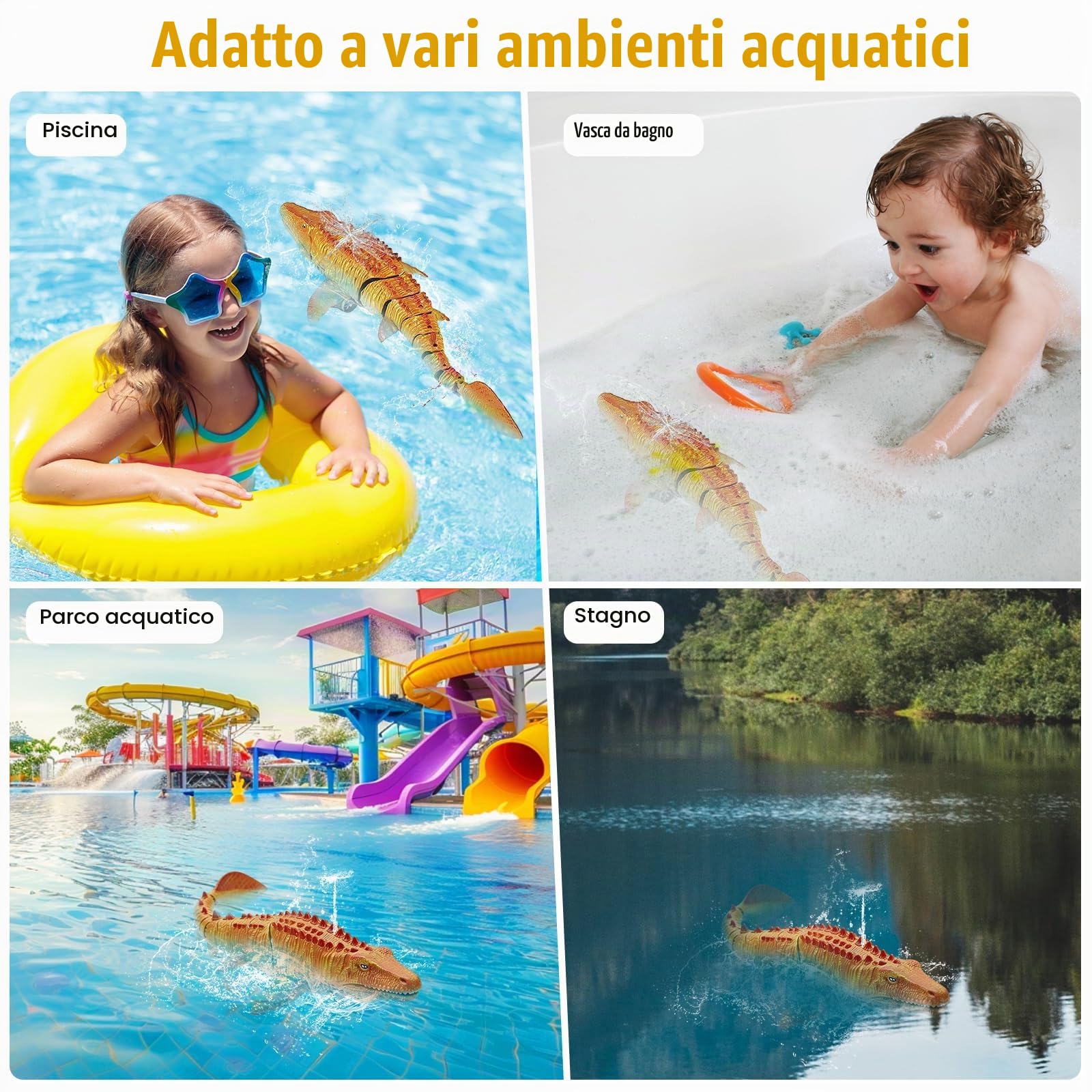 Telecomando Mosasaurus RC Barca, 2,4 GHz Radiocomandata Squali Barca | Piscine e Laghi Giocattolo Elettrico a Forma Dinosauro, Spruzzare Acqua, 2 Batterie, Regalo per Ragazzi e Ragazze (Giallo)